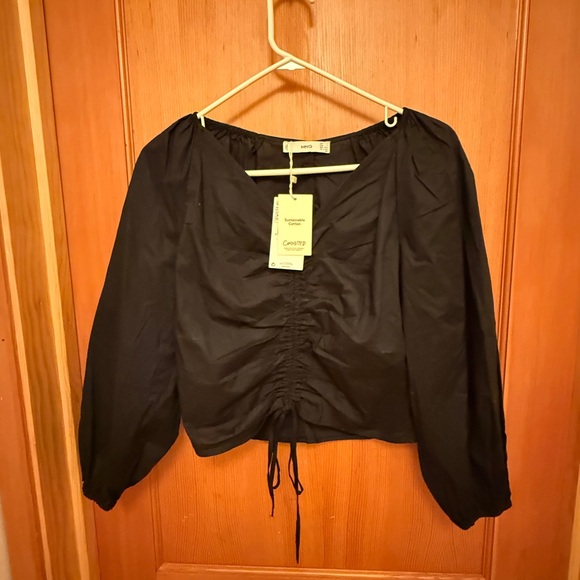 Mango Black Ruched Blouse - Picture 4 of 10